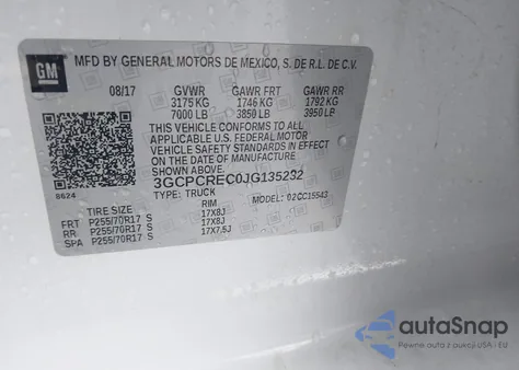 2018 Chevrolet Silverado 1500 1Lt из США, поврежденный, VIN 3GCPCREC0JG135232